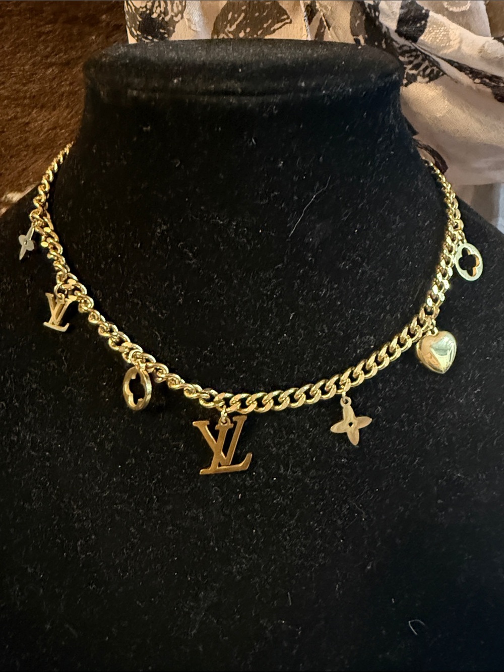 Source Unknown Chain Necklace with Monogram & Heart Charms Stainless Steel